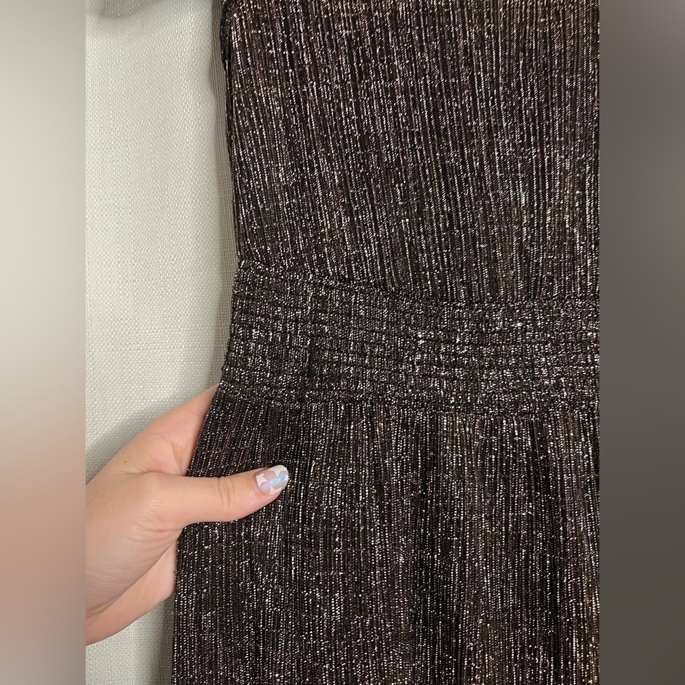 Kensie Black and Bronze Metallic Smocked Midi Dress Small - Picture 8 of 13
